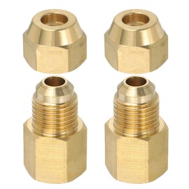 PATIKIL Brass Pipe Fitting, 2Pcs 1/4" G Female x 5/16" Flare Male Reducer Adapter SAE 45 Degree Brass Flare Pipe Extension Connector with Nut for Air Conditioner Gas Line Refrigeration HVAC