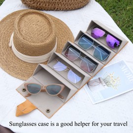 Besforu Sunglass Case for Men or Women Hard Multi Eyeglasses Case Box Portable 5 Slot Glasses Organizer Holder Eyewear Bag (Light brown-1)