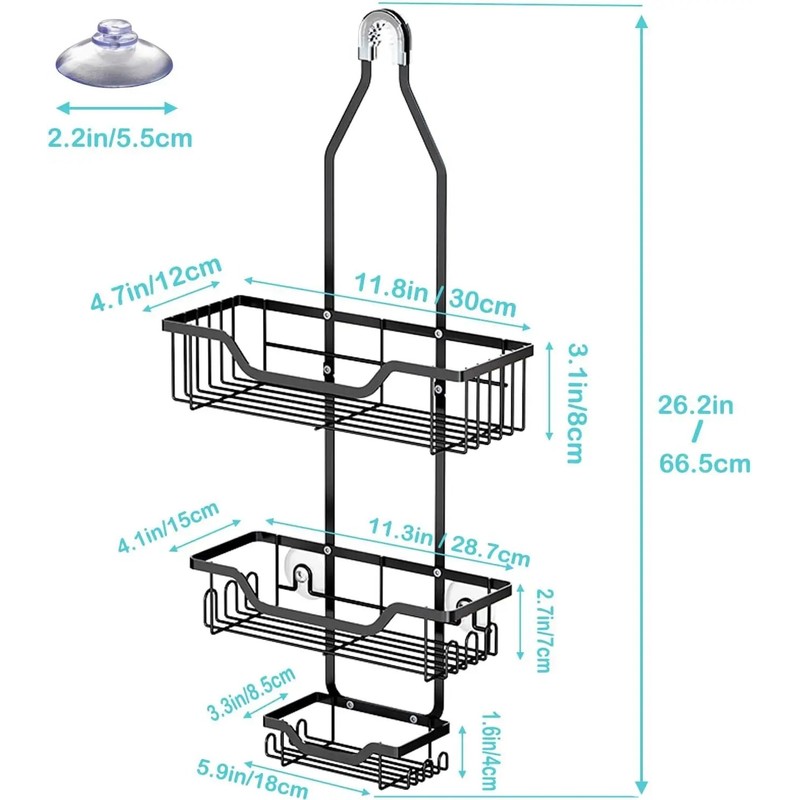 OrganiMax Shower Caddy Organizer – 3-Tier Shelves with Soap Holder