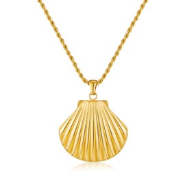 CLASSYZINT Gold Seashell Pendant Necklace for Women, Vintage Dainty Ocean Seashell Pendant Necklace, Adjustable Shell Chain Necklace Ocean Inspired Fashion, Brass, No Gemstone