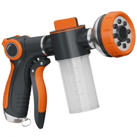 Hongmai Garden Hose Nozzle,8 Patterns Hose Sprayer, Heavy Duty Dog Wash, Metal Water Hose Nozzle with Soap Dispenser,Car Wash Foam Gun