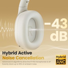 HAYLOU S30 Hybrid Active Noise Cancelling Headphones - Over Ear Bluetooth Headphones with ENC Microphone, 80 Hours Playtime, Foldable Design, Bluetooth 5.4 - Basic Version