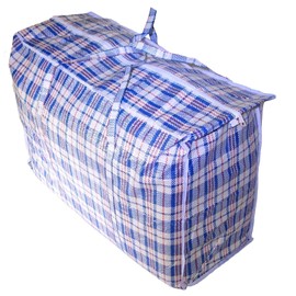 Super Jumbo Wide Reusable Checkered Laundry Storage Clothes Travel Tote Luggage Shopping Moving Bag with Zipper and Handles Convenient Size 28" x 26" x 9", 1-piece, Random Color
