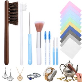 XANGNIER Jewelry Cleaning Kit,18 Pcs Jewelry Cleaner Brush Tool Set-Cleaning Polishing Cloth,Big&Small Hole Brush,Needles and Crevice Brush for All Jewelry,Ring,Gold,Diamond,Earring,Sterling Silver