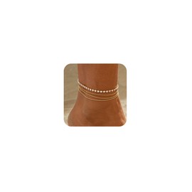 SUFOPE Anklets for Women 14K Gold Plated Ankle Bracelets Dainty Waterproof Bead Rhinestone Link Chain Trendy Women's Anklets Gold Jewelry Set for Gift
