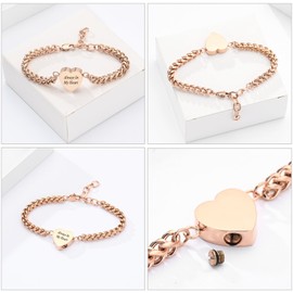 zeqingjw Heart Cremation Memorial Urn Bracelet for Ashes for Women Stainless Steel Adjustable Keepsake Bangle Cremation Memorial Ash Jewelry, 7.63 inches, Metal, stainless-steel