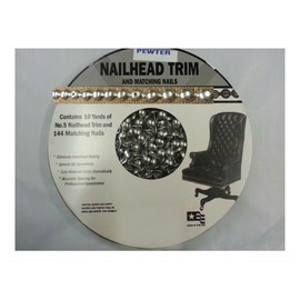 PEWTER 30ft Metal Trim Strip Nailhead Trim +14 Nails Grey Indoor Cloth Upholstery Tackstrip Roll