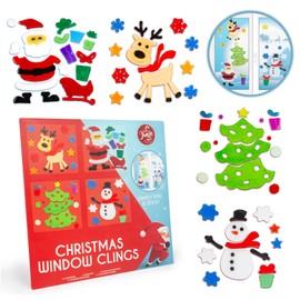 abeec Christmas Window Clings Reusable - Christmas Window Decorations - Snowman, Christmas Tree, Santa and Reindeer Window Stickers - Christmas Window Stickers - Gel Christmas Window Stickers