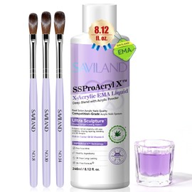 SAVILAND EMA Monomer Acrylic Nail Liquid: 8 oz Liquid Monomer for Acrylic Powder Nail Extension with 3pcs Acrylic Nail Brush Dappen Dish for Professional Nail Carving Studio Beginners DIY at Home