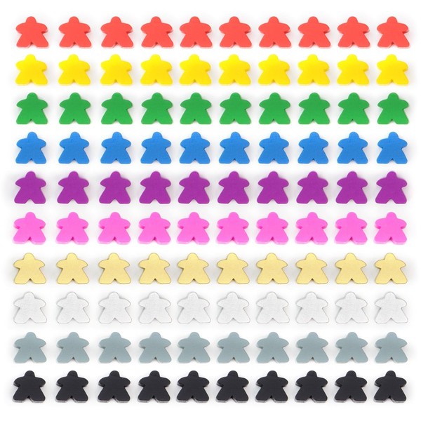 Brybelly 100 Wood Meeples| 16mm Extra Board Game Pieces in 10 Colors|Bulk Replacement Tabletop Games & Strategy Game Expansion