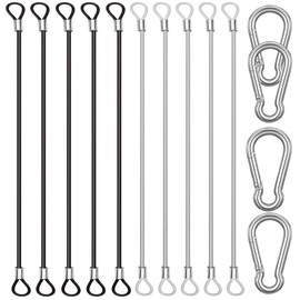 10 Pack 20 Inch(50cm) Safety Stainless Steel Tethers with 4 Pcs Spring Snap Hook Clips, Steel Wire Cable with Loops Vinyl Cover Coated Short Rope Lanyard Lock Safety Tether Chains, 2 Colors