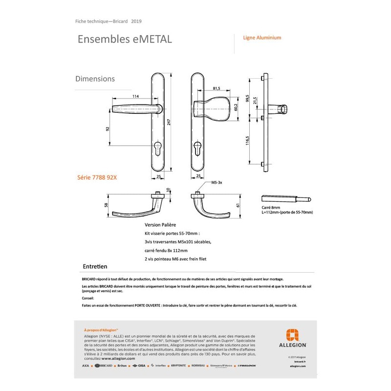 Bricard 788927 Handle Set on Emetal Plate and Stand for