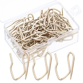 58 Pack Metal Curtain Hooks Pin-On Drapery Hooks 1.2 by 1 Inch for Window Curtain, Door Curtain and Shower Curtain (Champagne Gold)