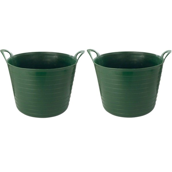 (Set of 2) 42L Litre Large Robust Flexi Tubs Multipurpose Flexible Rubber Storage Container Buckets Garden Trugs Laundry Basket Polyethylene Flex Tub For Home Gardening Toys -Made in UK (Dark Green)