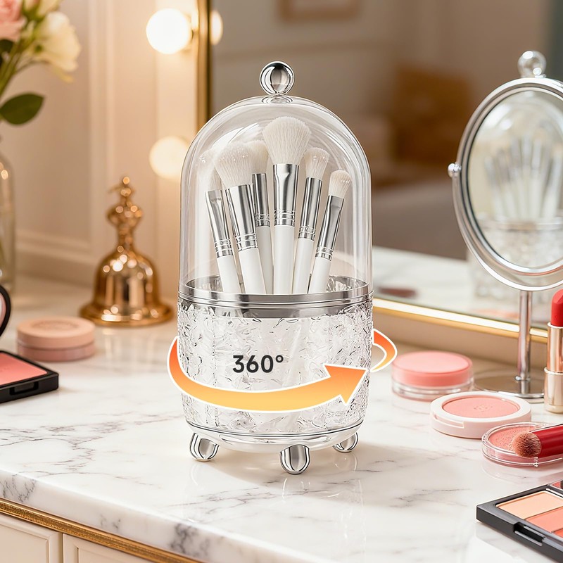 Awexilup Makeup Brush Holder with Lid, Cosmetic Tools Organizer with