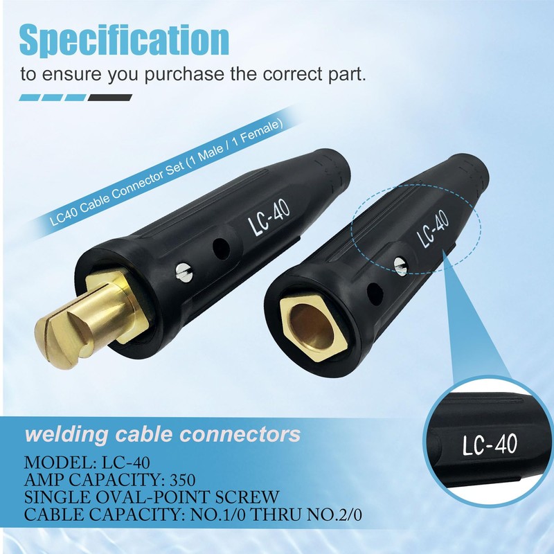 2 Pack LC-40 Welding Leads Quick Connector, Welding Cable Connectors,