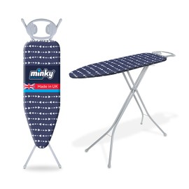 Classic 4-Leg Ironing Board with Iron Rest - Freestanding Full Size Iron Board for Clothes Pressing and Steaming with 43" x 14" Surface - Blue Arrows