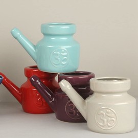 Plomevry 350Ml Ceramic Neti Pot Nose Cleaning Pot Leakproof Spout Pot for Nasal Rinsing Nose Washing Men Women,Blue