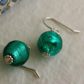 Murano Glas Grün blau runde Sterling Silber Ohrringe - Geburtstagsgeschenk - Weihnachtsgeschenk - Handgefertigte Geschenkideen für Frauen