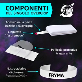 FRYMA Overgrip Padel e Tennis Bianco Antiscivolo e Aderente Grip Racchetta da 6 Pezzi per Massimo Comfort ed Elevato Assorbimento del Sudore Superficie Morbida Accessori per Pala da Padel