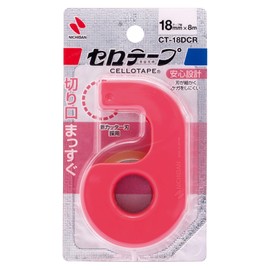Nichiban CT-18DCR Cellotape Small Roll with Cutter, Straight Cutter, Red