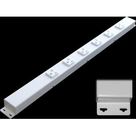 24” Hardwired Power Strip (NO Power Cord), 6 (NEMA 5-20R) Vertical Outlets (NOT Tamper Resistant), with Ears (with mounting tabs on Both Ends), 20 Amp, White