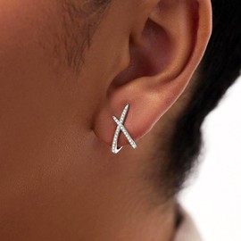 MUMREUES Silver Earrings For Women 14k Gold Plated X Cubic Zirconia Stud Earrings Hypoallergenic Trendy Dainty Simple Minimalist Jewelry Gifts for Her