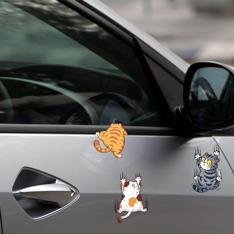 CYNOSURETECH 9 Pieces Funny Cat Car Stickers, Multicolor, Cartoon Style,
