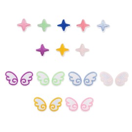 Embroidery patch repair patch iron girl boy DIY clothes mini patch sewing machine craft applique costume patch, mixed colors (8 square stars and 6 pairs of wings) mini patches colorful cute decoration