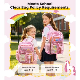 Vorspack Clear Backpack for Girls, Cute Transparent School Bookbag, Pink