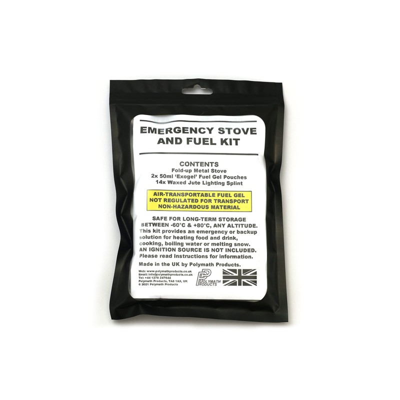 Emergency Stove and Fuel Kit. Compact 'fold-up' stove and gel