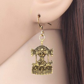 NEWEI Plated Alloy Antique Gold Merry-go-round Carousel Horse Earrings For Women Dangle Vintage Jewelry Gifts (Gold)