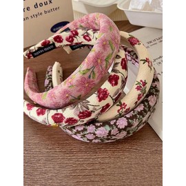 4-Pack Trendy Headbands for Women, Vintage Floral Fabric Head Bands, Wide Soft Padded Boho Hair Accessories, Retro Style for Women & Girls, Ideal Gift