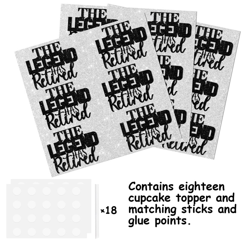 18pcs Black Glitter Silhouette Cupcake Topper The Legend Has Retired