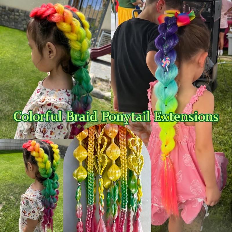 Rainbow Ponytail Extensions with Elastic Tie