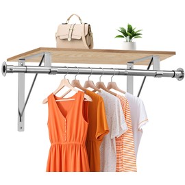 Closet Rod, 16 to 75 Inch Closet Rods Heavy Duty Adjustable Clothes Rods for Hanging Clothes and Heavy Duty Clothes Rod Bracket Closet Rod Support (The Shelf NOT Included) (Silver)