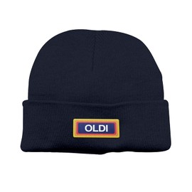 Embroidered Oldi Beanie Hat - Novelty Fun Joke Old Ancient Elder Birthday Dad Father Day Athletic Sport Mens Winter Bobble Wooly Knitted Cap Gift Present (One Size, Black)