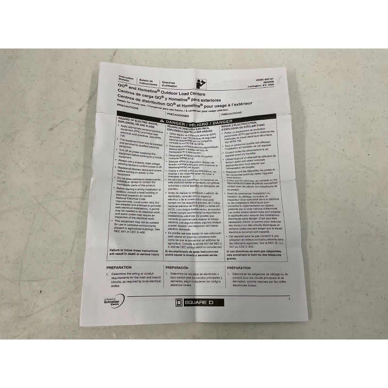 Square D - QO2100BNRB QO 100 Amp Two-Pole Outdoor Enclosed