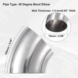 HTHomeprod 45 Degree 3" OD Bend Duct Exhaust System DIY Elbow Car Modified Exension Pipe Stainless Steel Stair Handrail Tube 4 PACK