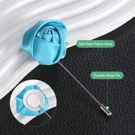 M METERXITY 24-Pack Flower Lapel Pins for Men, Rose Boutonnieres Pin Groom Boutonnieres for Wedding/Dance/Party, Men Lapel Pins for Suits Satin Flower Corsage [Blue]