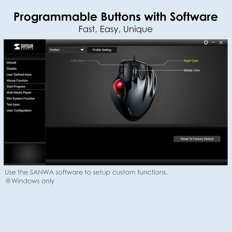 SANWA Wired Ergonomic Trackball Mouse, Programmable Roller Ball Mice, Tilt