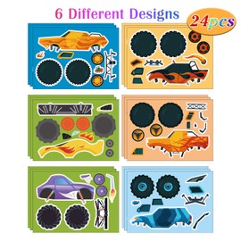 24 Sheets Monster Truck Make a Face Sticker Sheets for Kids Todders Activities, Make Your Own Stickers for Kids Birthday Party Favor Supplies Craft