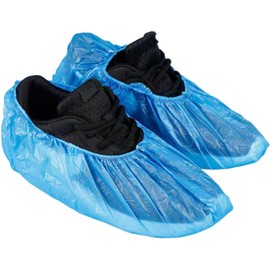 200 Pack Shoe Covers Disposable Non Slip, Premium Waterproof and Recyclable Shoe Booties Covers for Indoors, Fits Up To 11 US Men and 13 US Women Size, 100 Pairs Elastic Caps Plastic Shoe Covers Blue.
