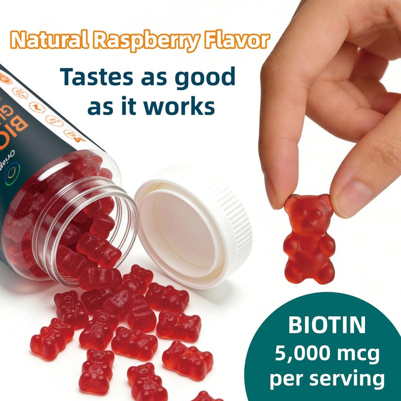 Hair Skin Nails Biotin Gummies 60ct Raspberry Chew Multivitamin