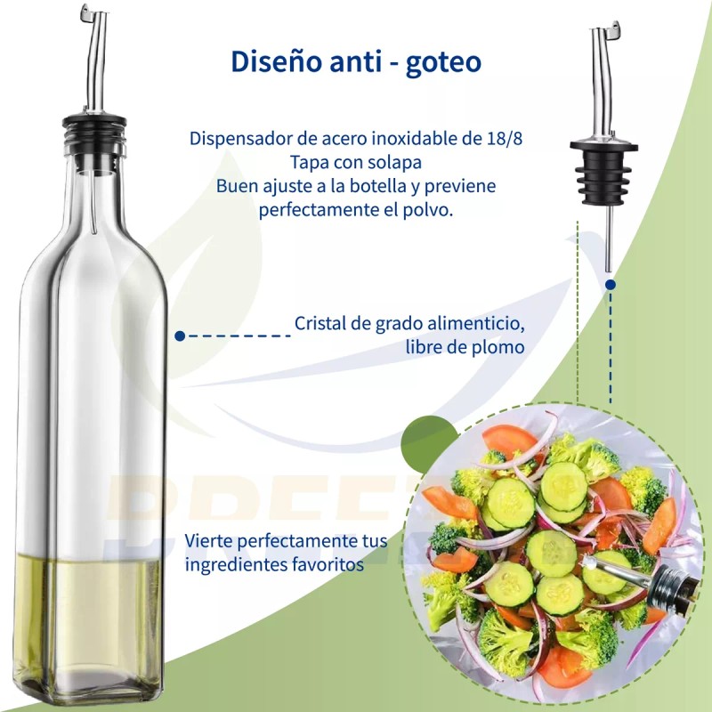 Breezee Market Set 2 Botella Dispensador Aceite Oliva Vinagre Cocina
