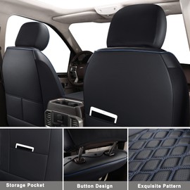 Huidasource Leather Car Seat Covers Fit for Toyota Tacoma 2016-2023 2022 2021 Full Coverage Seat Cover for Double/Crew Cab SR, SR5, Limited, TRD Pro, TRD Sport,TRD Off-Road (Front Pair/Black&Blue)