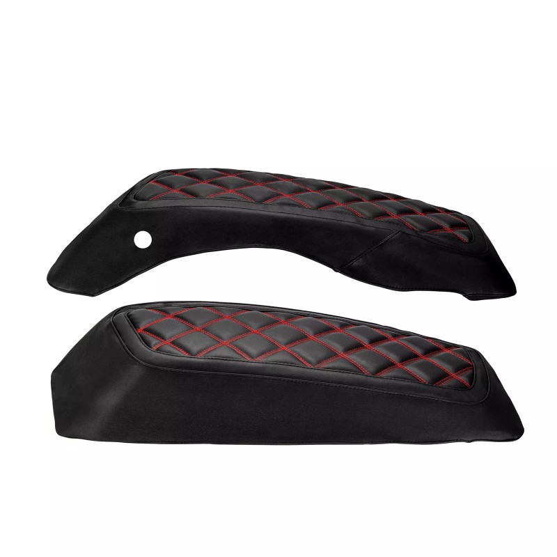 21ST Red Diamond Stitching Leather Saddlebag Lid Covers for Harley