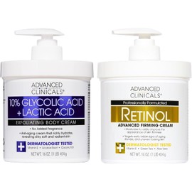 Advanced Clinicals- Loción corporal exfoliante con retinol + 10% de ácido glicólico y ácido láctico Crepey Sk
