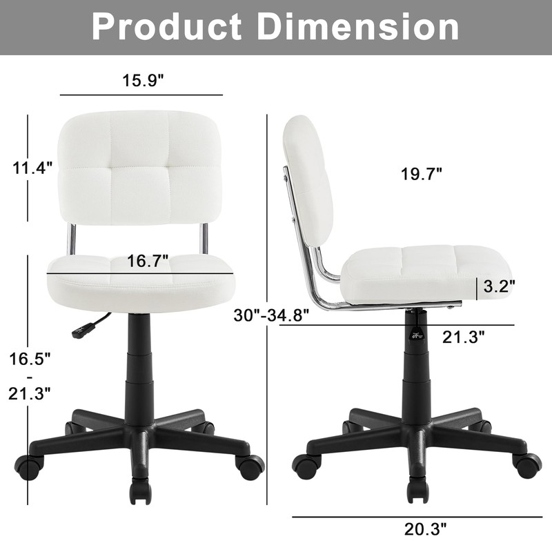 VECELO Modern Armless Home Office Desk Chair 360°Rolling Swivel Adjustable