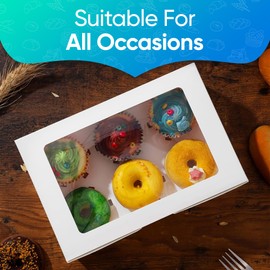 Albert Austin Cupcake Box Hold 6 Standard Cupcakes Food Grade Cupcake Containers with Clear Window Easy to Assemble Cupcake Holders Bakery Carrier Boxes for Cupcakes Muffins and Pastries (10 X 6)
